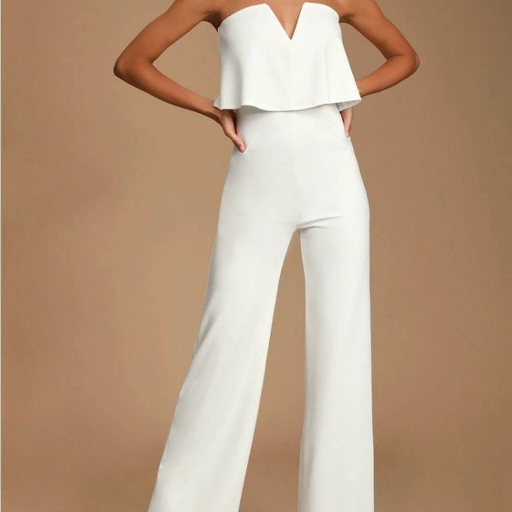 Lulu’s White Off-Shoulder Jumpsuit